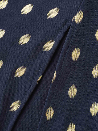 Gold Polka Dots Waist-Defining Midi Dress
