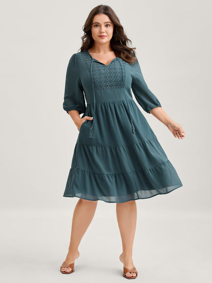 Texture Tiered Tassel Solid Midi Dress