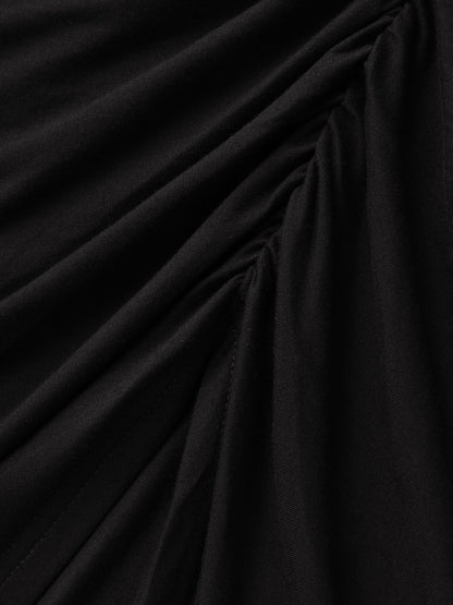 One Shoulder Ruched Split Hem Midi Dress
