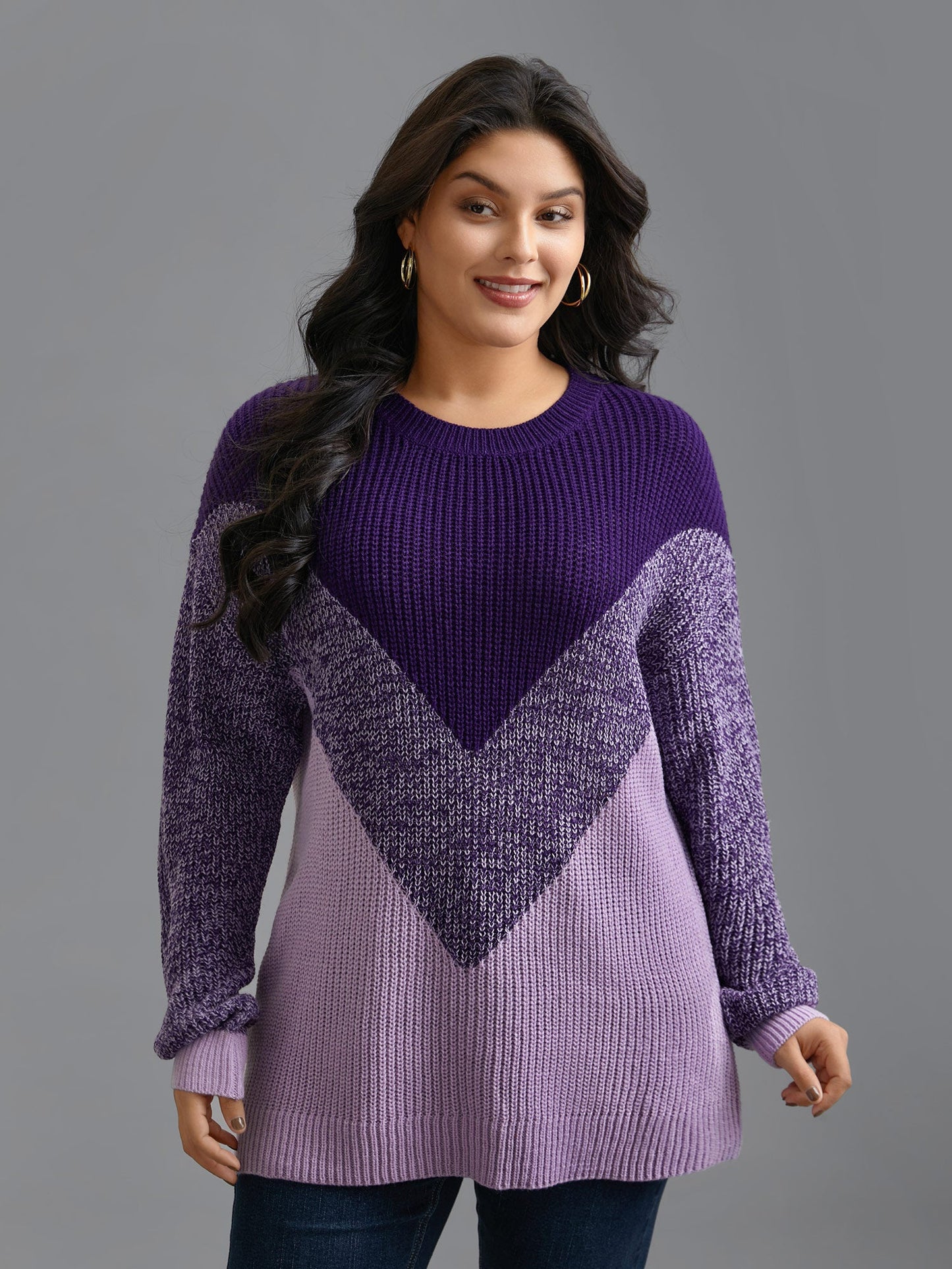 Textured Balloon Sleeves Color Block Pullover