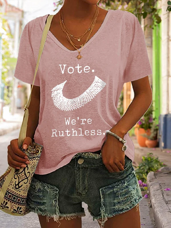 V-Neck Letter Print Casual T-Shirt