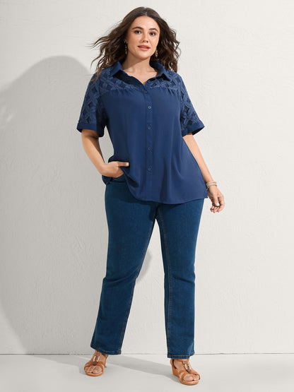 Lace Button Down Solid Shirt