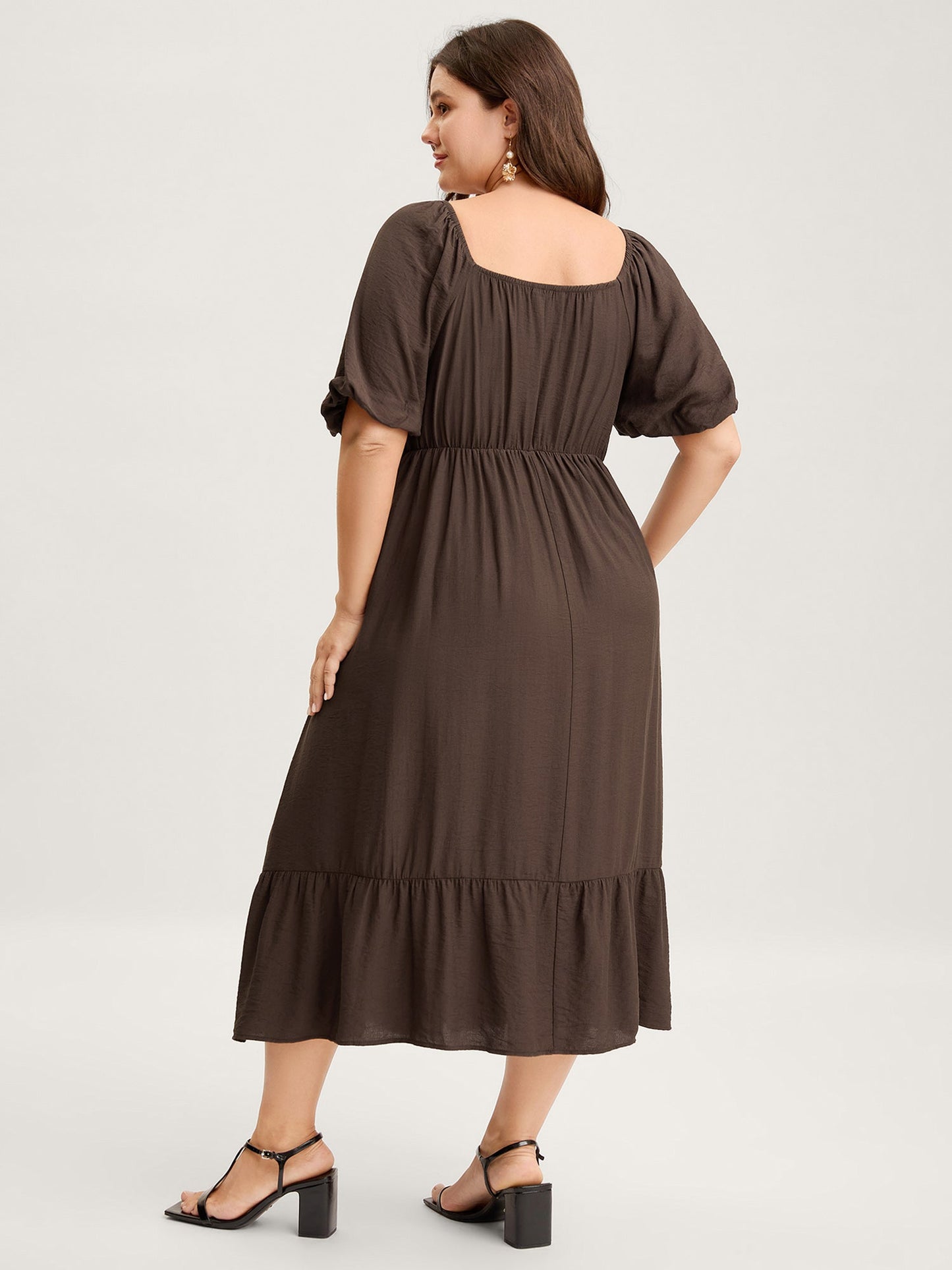 Sweetheart U-Buckle Pockets Tiered Midi Dress