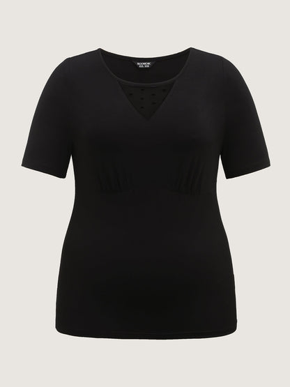 Textured Sheer Neck Slim-Fit Knit Top