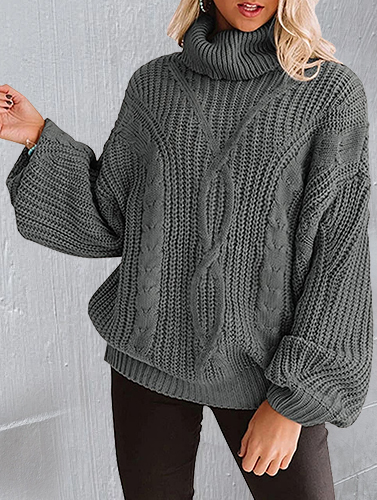 Women's Long Sleeve Turtleneck Chunky Knit Loose Sweater