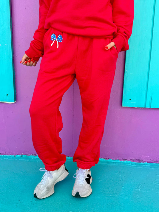 Stars and Stripes Bow Embroidered Sweatpants