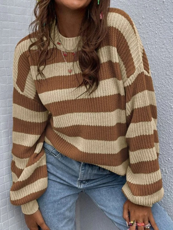 Striped Pattern Drop Shoulder Sweater