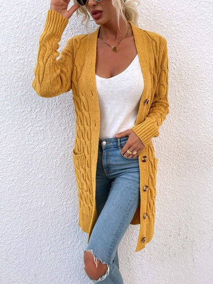 New long coat twist rope solid color cardigan sweater