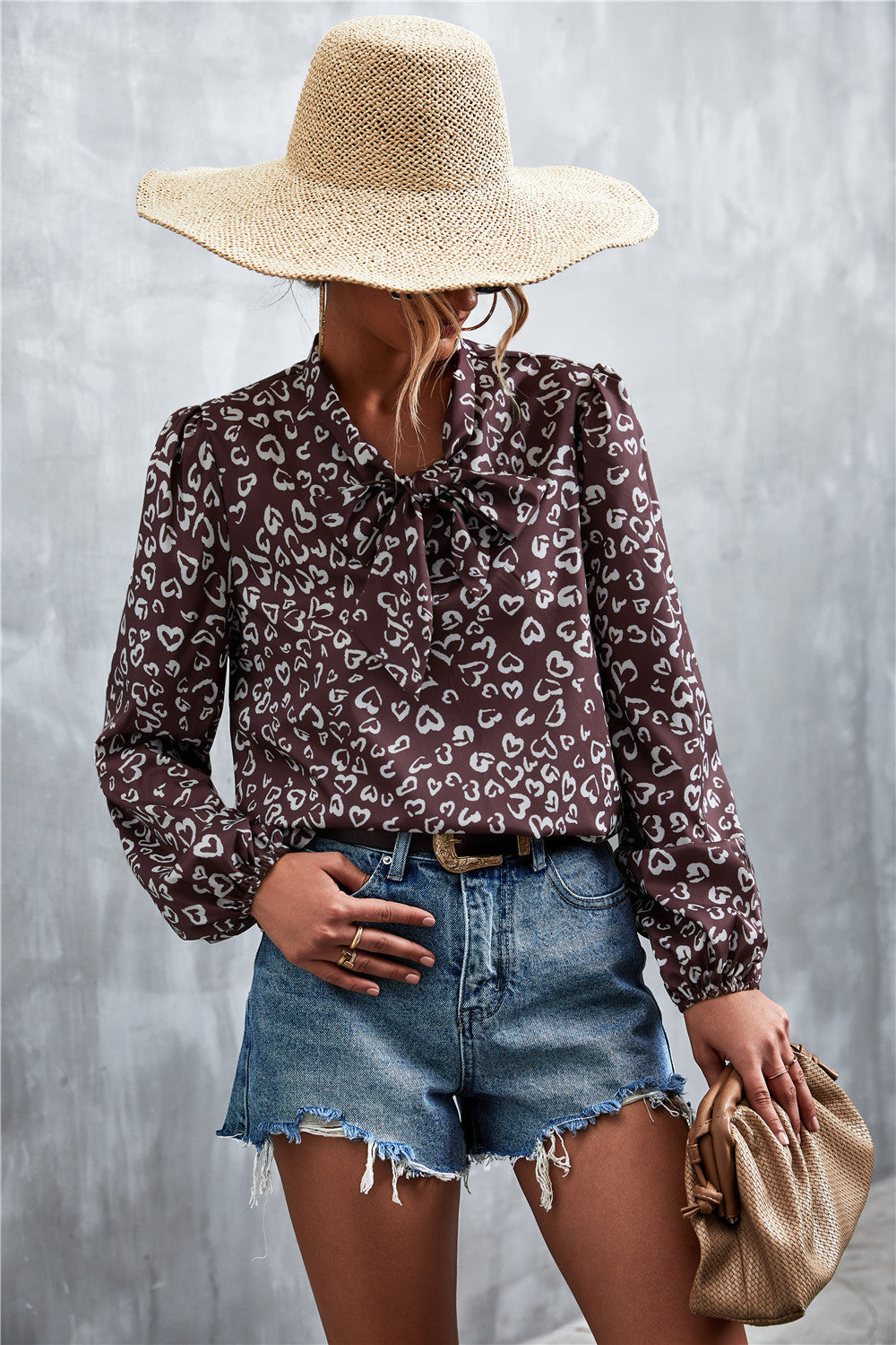 Hot Sale V Neck Tie Vintage Print Tops