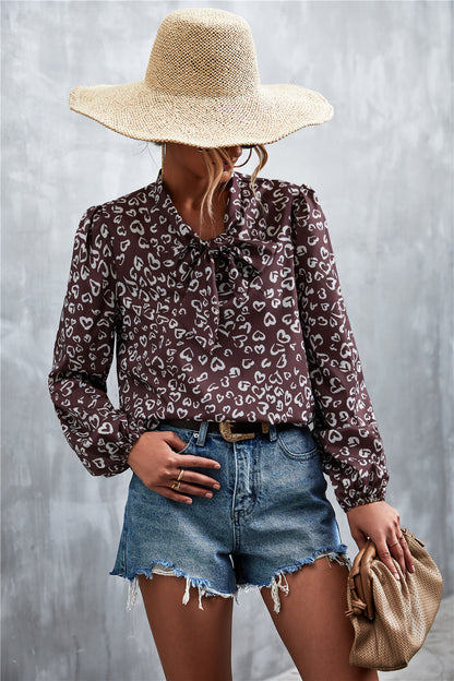 Hot Sale V Neck Tie Vintage Print Tops