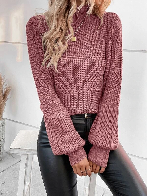 Solid Color Knitted Casual Sweater