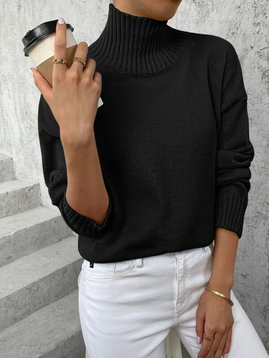 High Neck Drop Shoulder Sweater