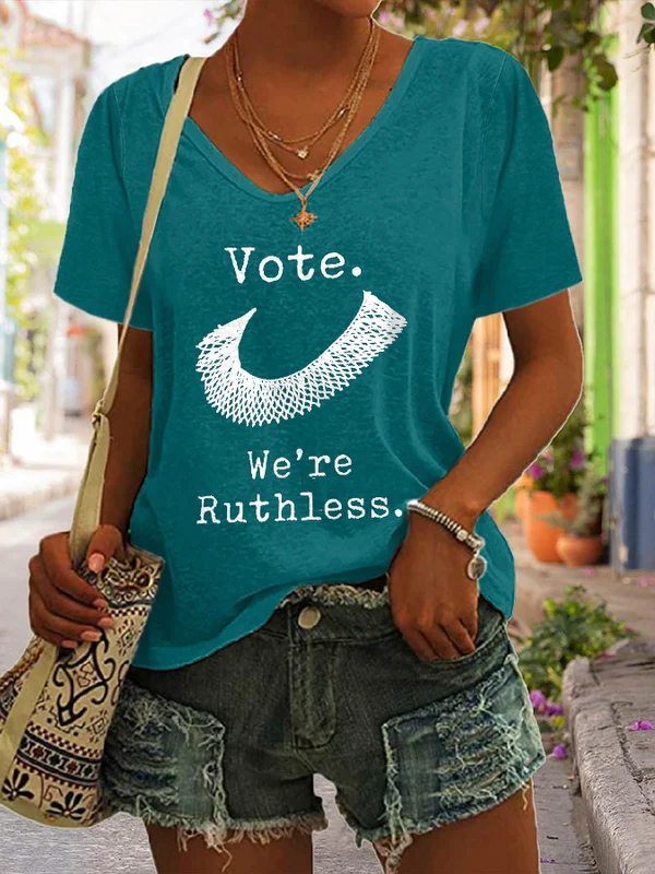 V-Neck Letter Print Casual T-Shirt