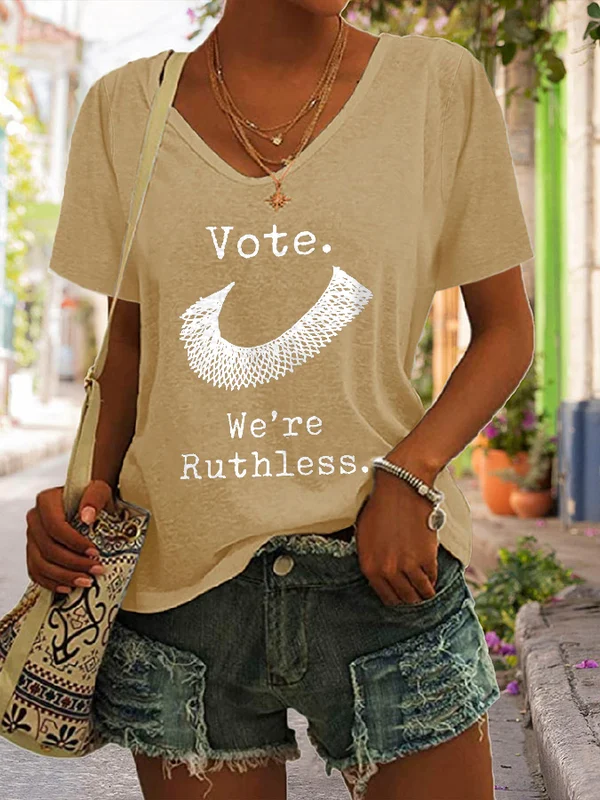V-Neck Letter Print Casual T-Shirt