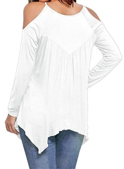 Solid Patchwork Lace Cold Shoulder Long Sleeves Tops