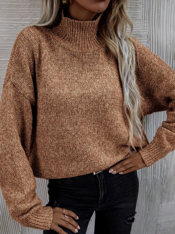 High Neck Drop Shoulder Sweater