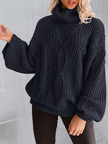 Women's Long Sleeve Turtleneck Chunky Knit Loose Sweater