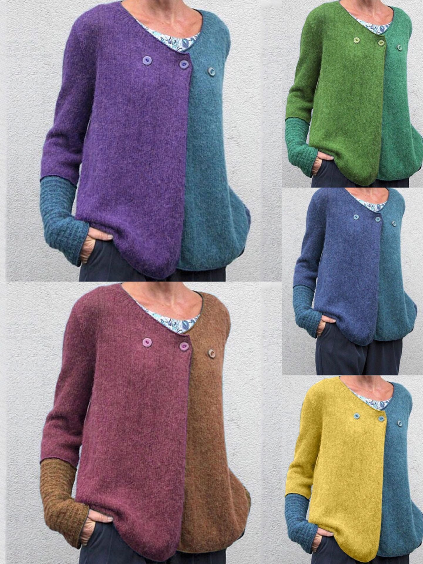 Contrast Color Loose Knit Sweater