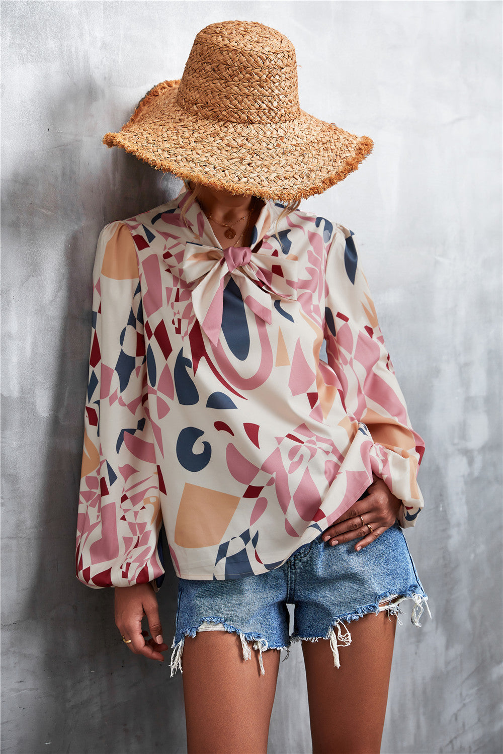 Hot Sale V Neck Tie Vintage Print Tops