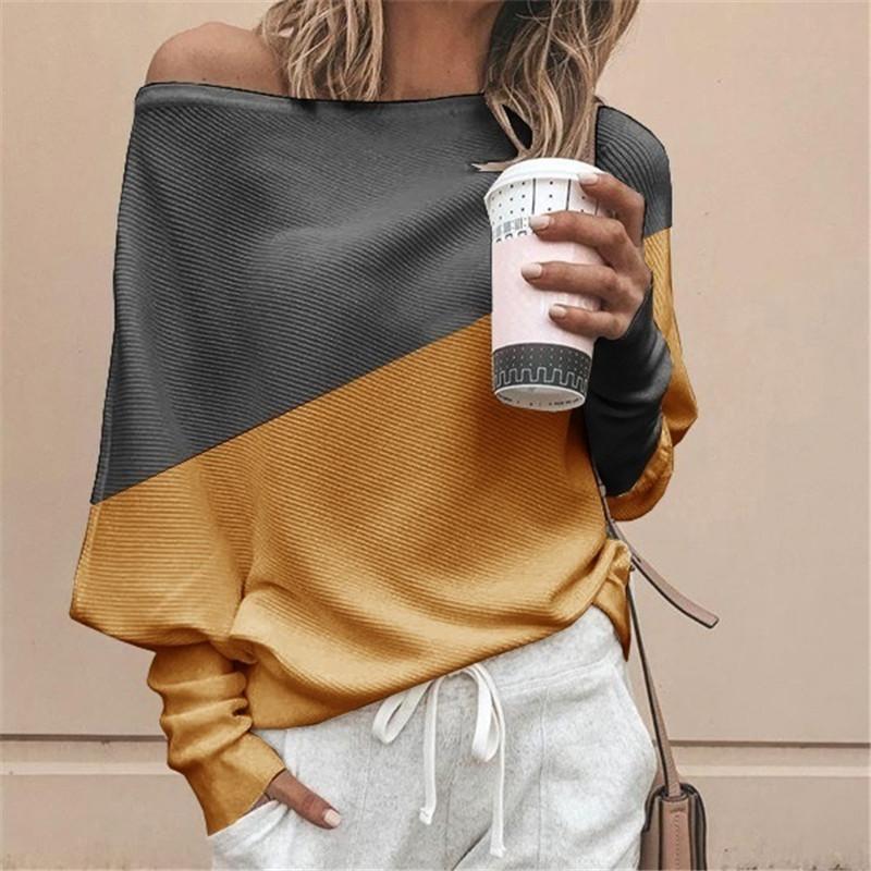Loose Casual Women's Stitching Color Long-Sleeved Blouse Tops