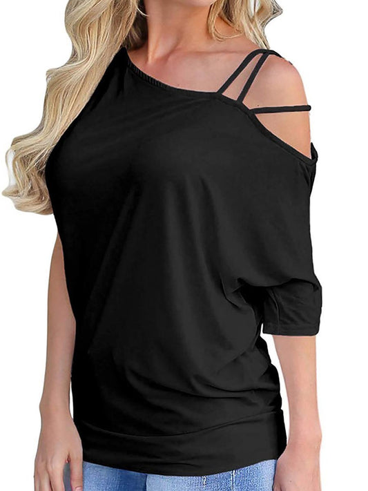 Fashion Pure Colour Batwing Sleeve Loose T-Shirt