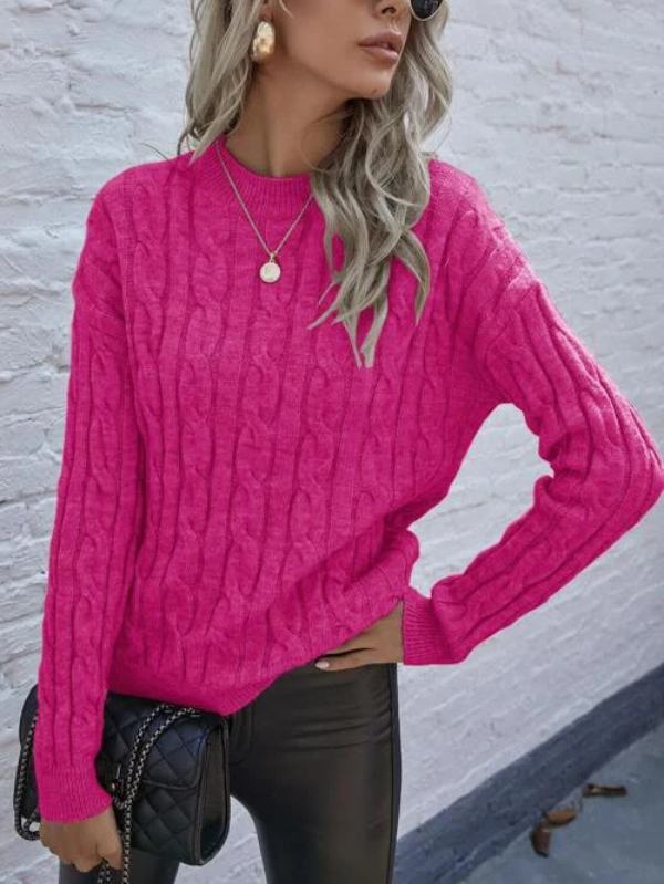 Cable Knit Drop Shoulder Sweater