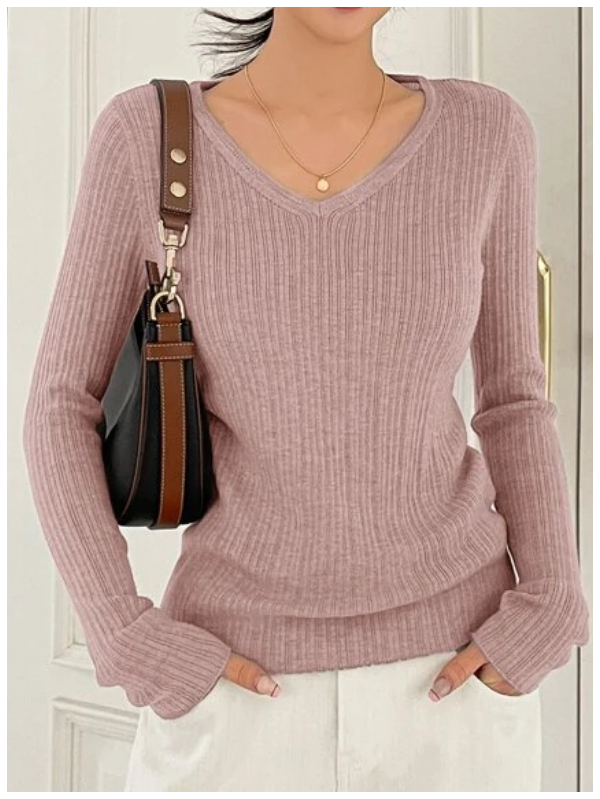 Solid V Neck Sweater