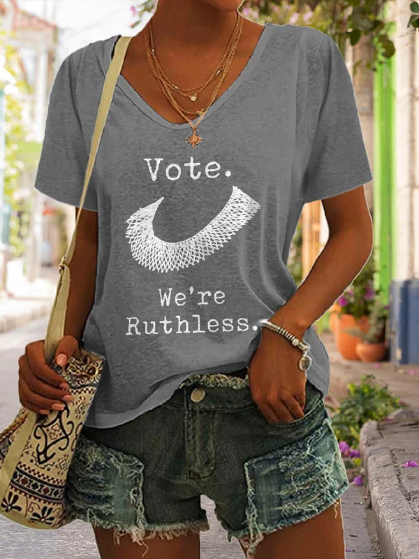 V-Neck Letter Print Casual T-Shirt