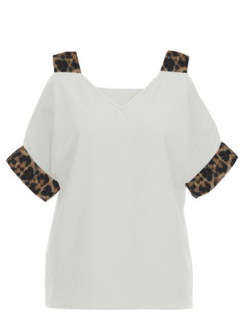 Leopard Print V-neck Cold Shoulder Tops