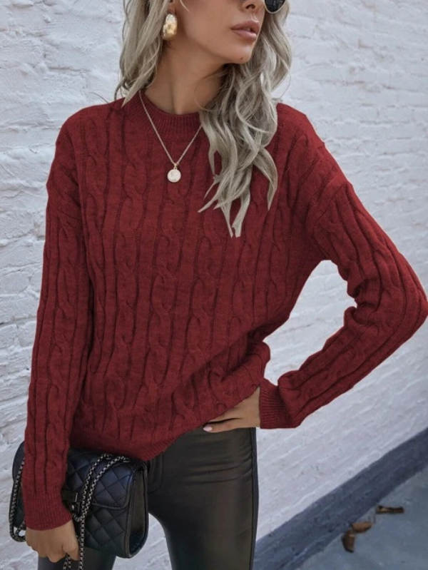 Cable Knit Drop Shoulder Sweater