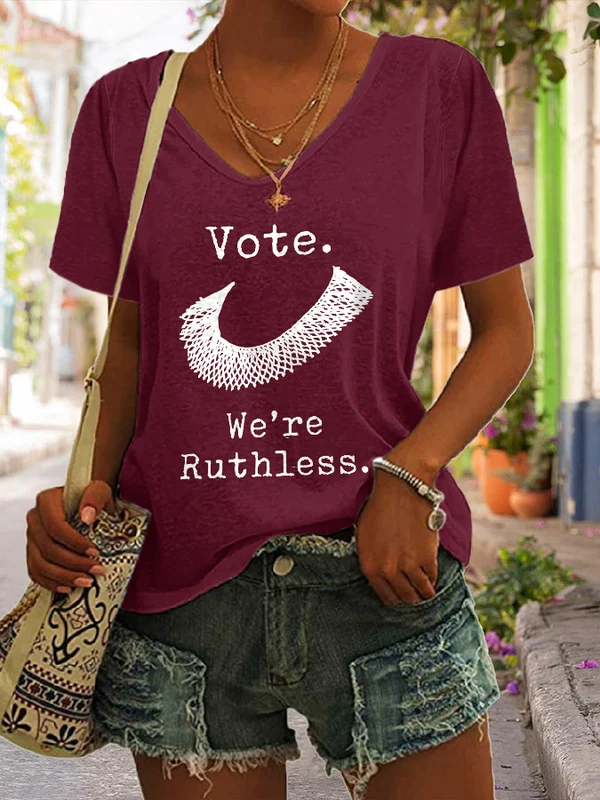 V-Neck Letter Print Casual T-Shirt