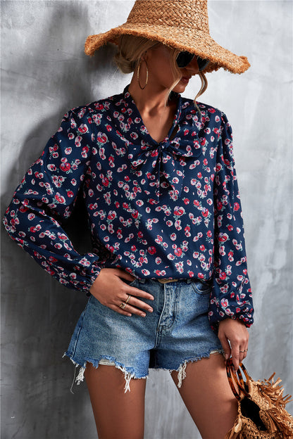 Hot Sale V Neck Tie Vintage Print Tops