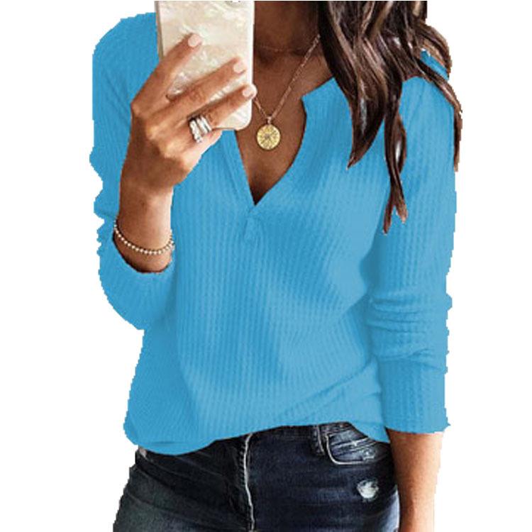 Autumn V-neck Long Sleeve Solid Splice Sweater