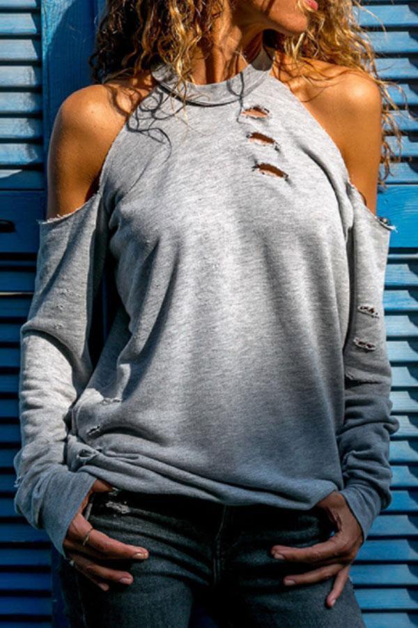 Open Shoulder  Broken Holes  Plain Tops