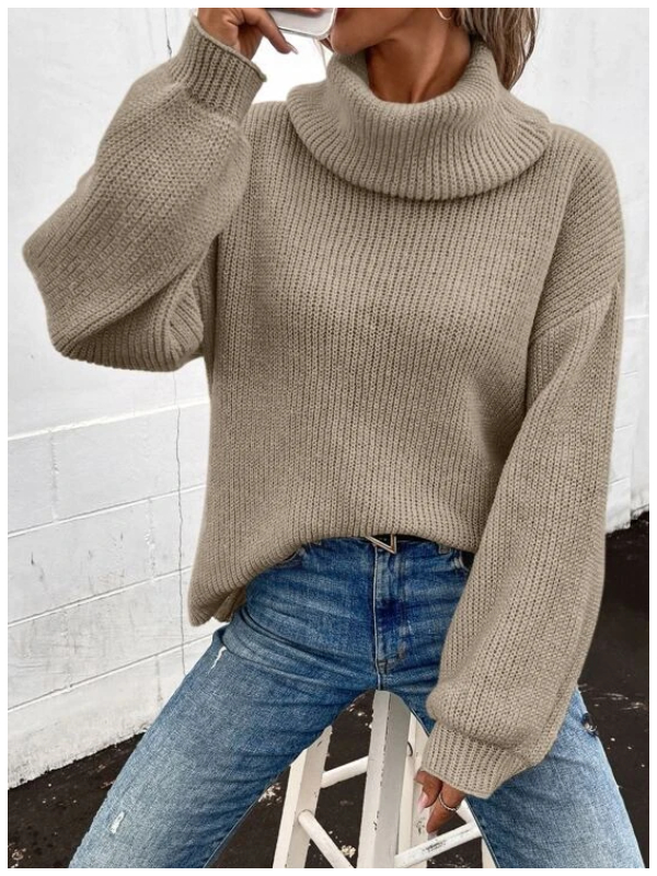 Turtleneck Bishop Sleeve Ribbed Knit Sweater