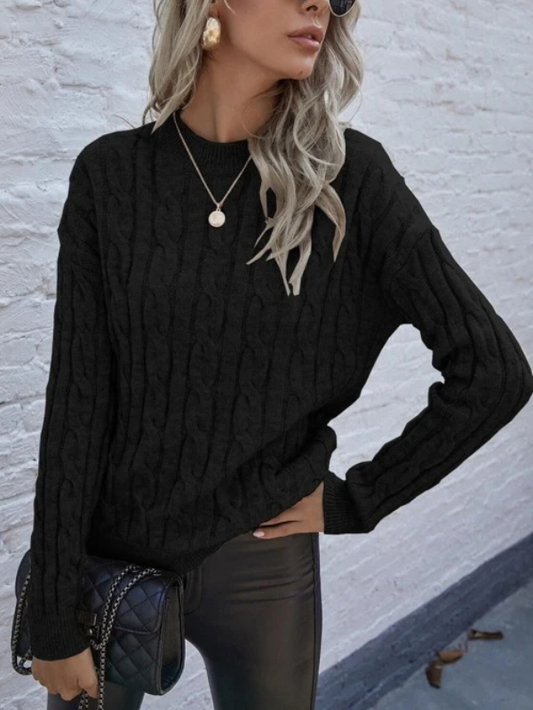 Cable Knit Drop Shoulder Sweater