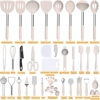 Silicone cooking tool set, chef 43 pieces heat-resistant kitchen tools