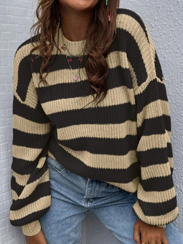 Striped Pattern Drop Shoulder Sweater