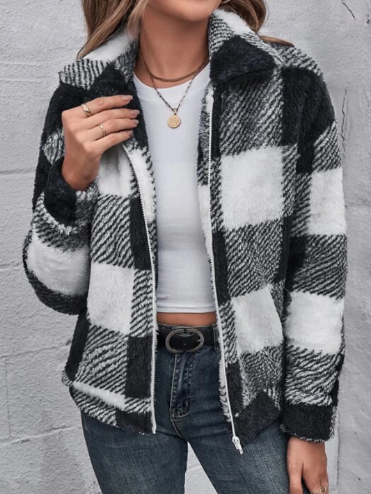 Gingham Zip Cotton Jacket