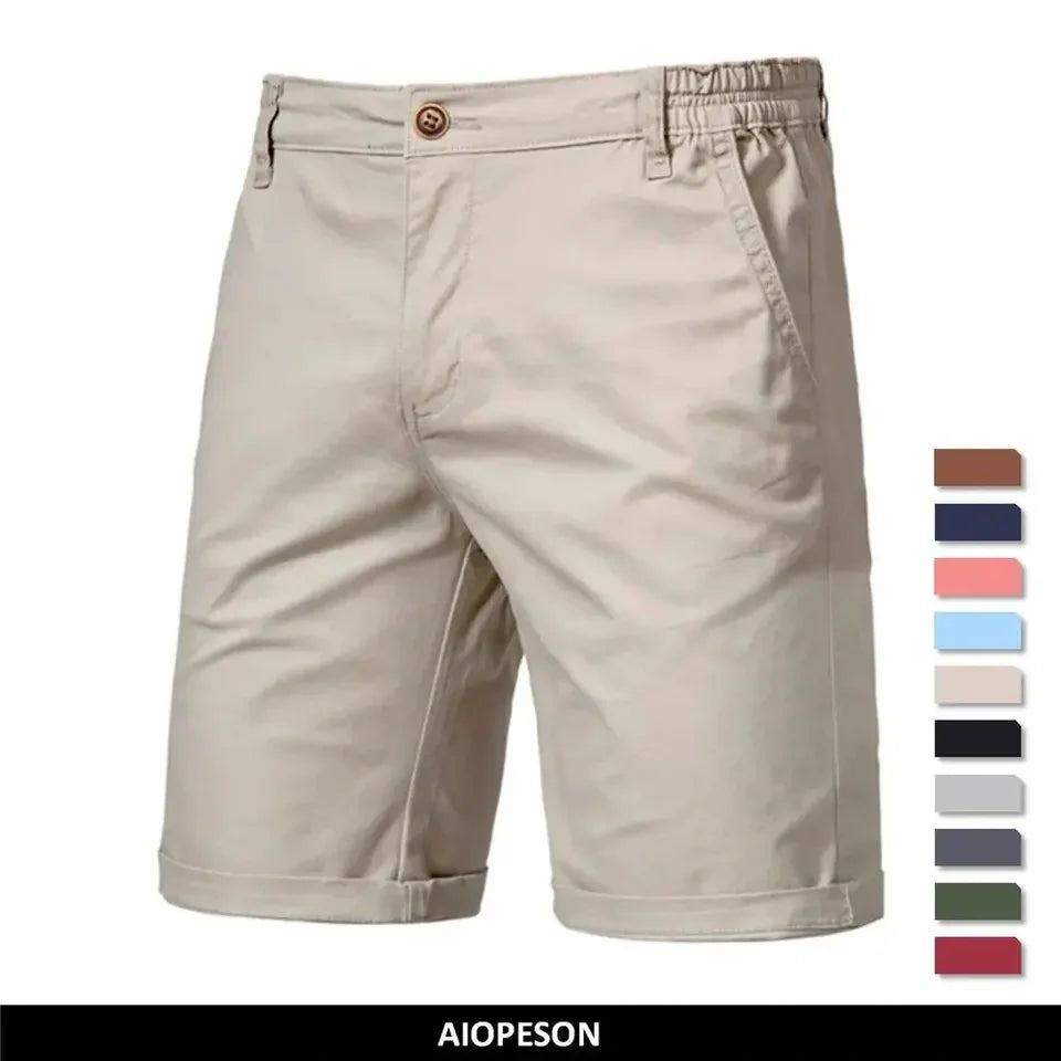 🔥Last Day Promotion🔥Summer 100% Cotton Solid Shorts Men High Quality Casual Business Social Elastic Waist Men Shorts
