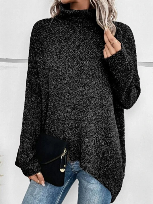 Turtleneck Batwing Sleeve Asymmetrical Hem Sweater