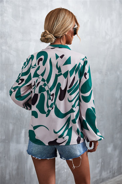 Hot Sale V Neck Tie Vintage Print Tops