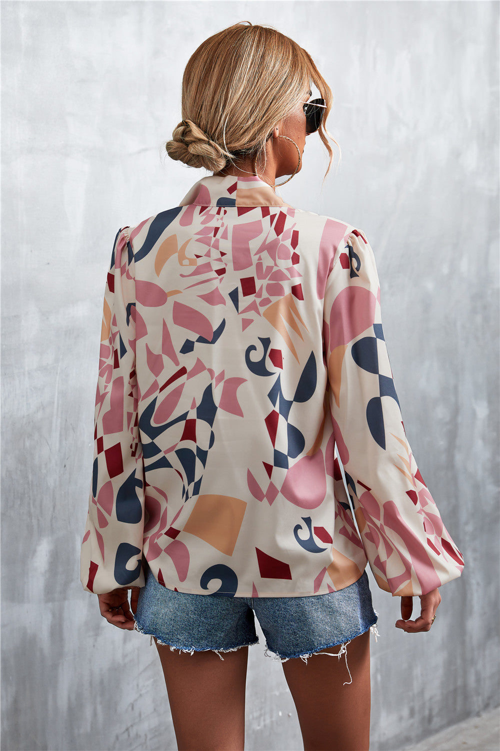 Hot Sale V Neck Tie Vintage Print Tops