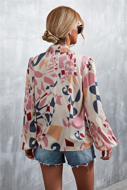 Hot Sale V Neck Tie Vintage Print Tops