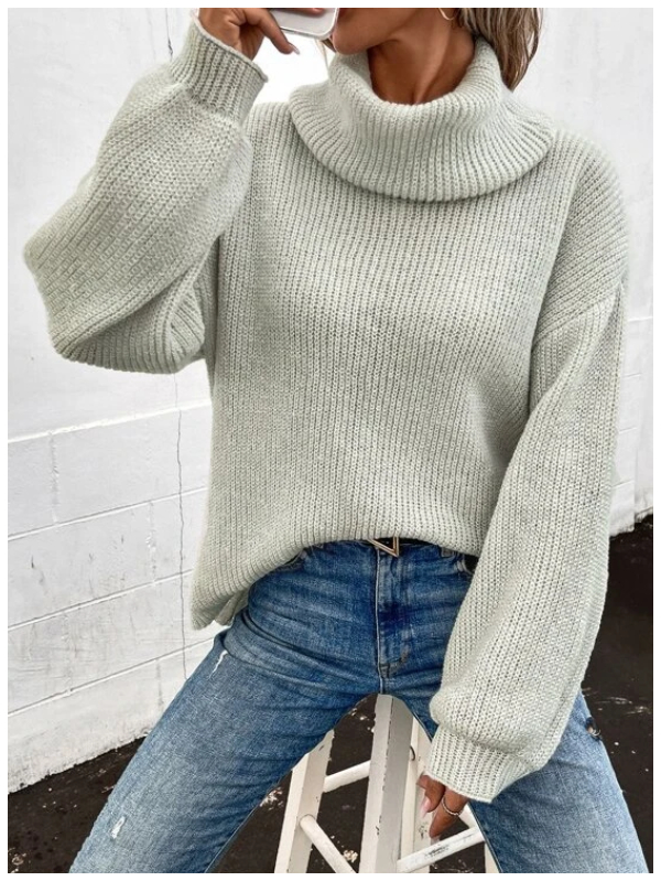 Turtleneck Bishop Sleeve Ribbed Knit Sweater