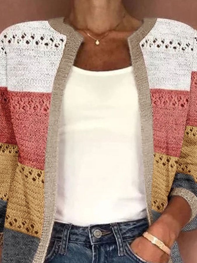 Retro Color Block Cardigan Sweater