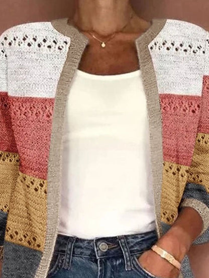 Retro Color Block Cardigan Sweater