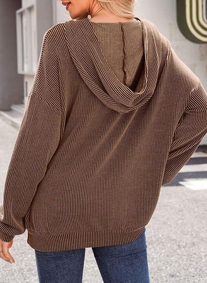 Women's Pullover Hoodies Sweatshirts Casual Loose Long Sleeve Ribbed Knit Shirts
