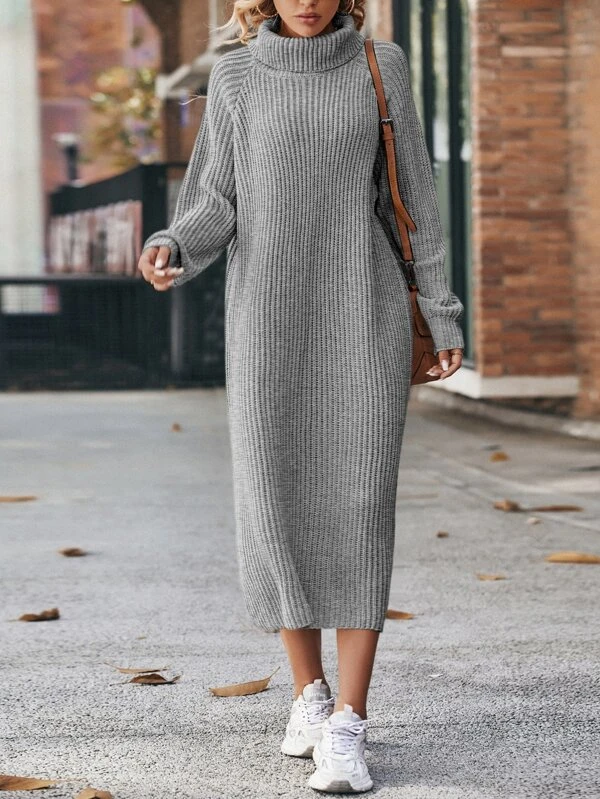 Turtleneck Raglan Sleeve Sweater Dress