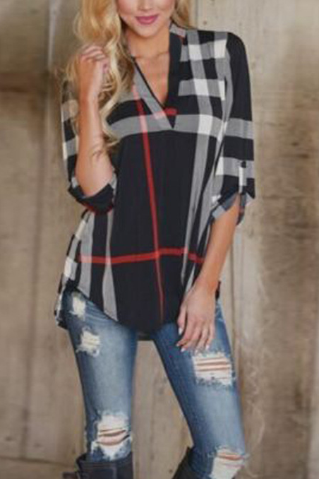 Fashion Plaid Printed V-Neck Cropped Tops